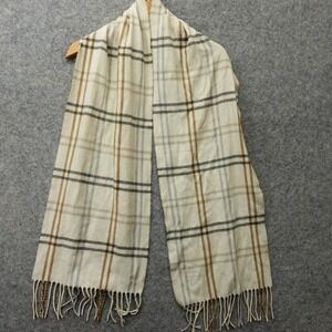 Windowpane Plaid Scarf Cream White Winter Fringed Wrap Italian Soft CEJON 11x62
